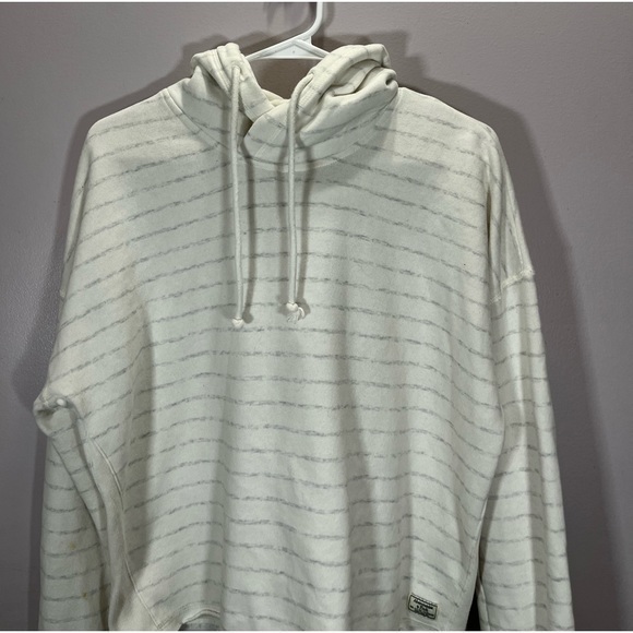 Abercrombie & Fitch Women’s White Grey Striped Cropped Fit Pullover Hoodie - Picture 3 of 11